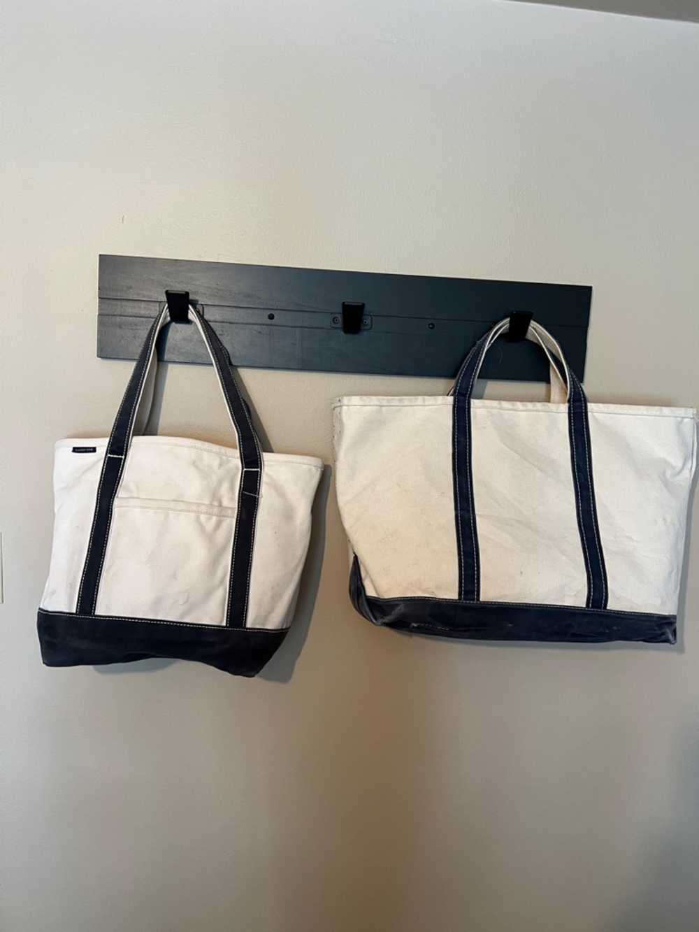 Two Lands' End Canvas Tote Bags in White and Navy